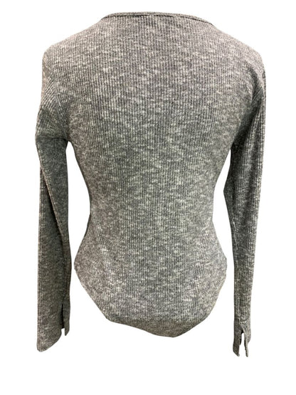 Medium Kori Womens Body Suit Gray Heathered Rib Knit Scoop Neck