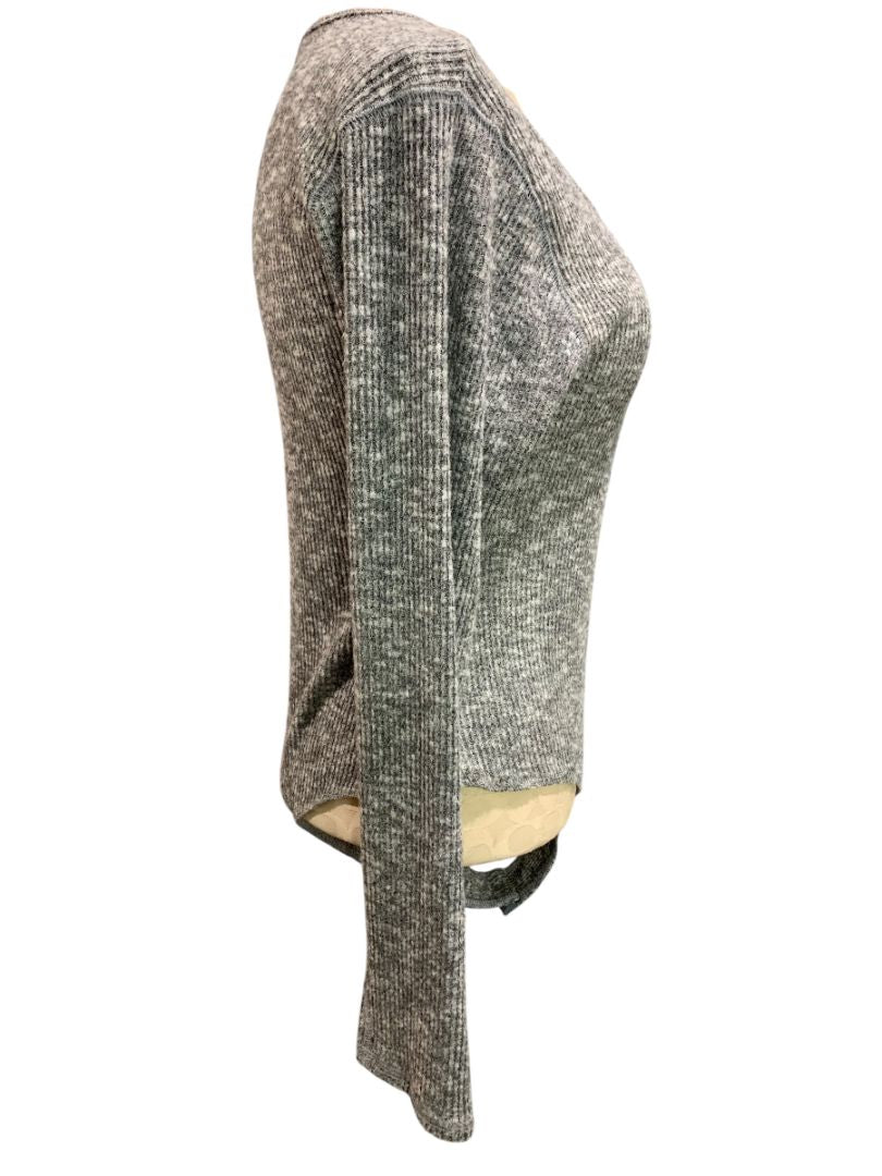 Medium Kori Womens Body Suit Gray Heathered Rib Knit Scoop Neck
