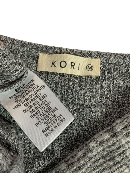 Medium Kori Womens Body Suit Gray Heathered Rib Knit Scoop Neck