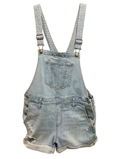 Medium Old Navy Womens Denim Jean Bib Overall Shorts Cuffed Light Wash