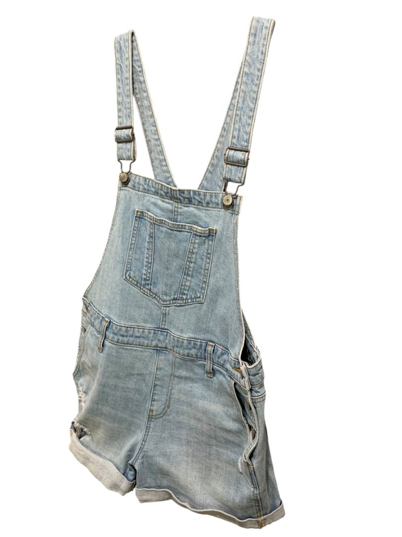 Medium Old Navy Womens Denim Jean Bib Overall Shorts Cuffed Light Wash