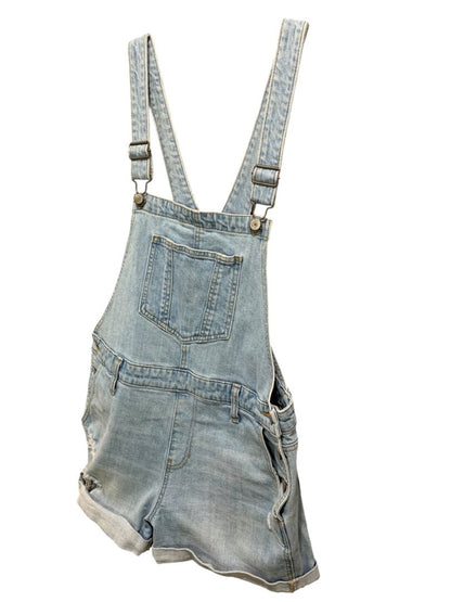 Medium Old Navy Womens Denim Jean Bib Overall Shorts Cuffed Light Wash