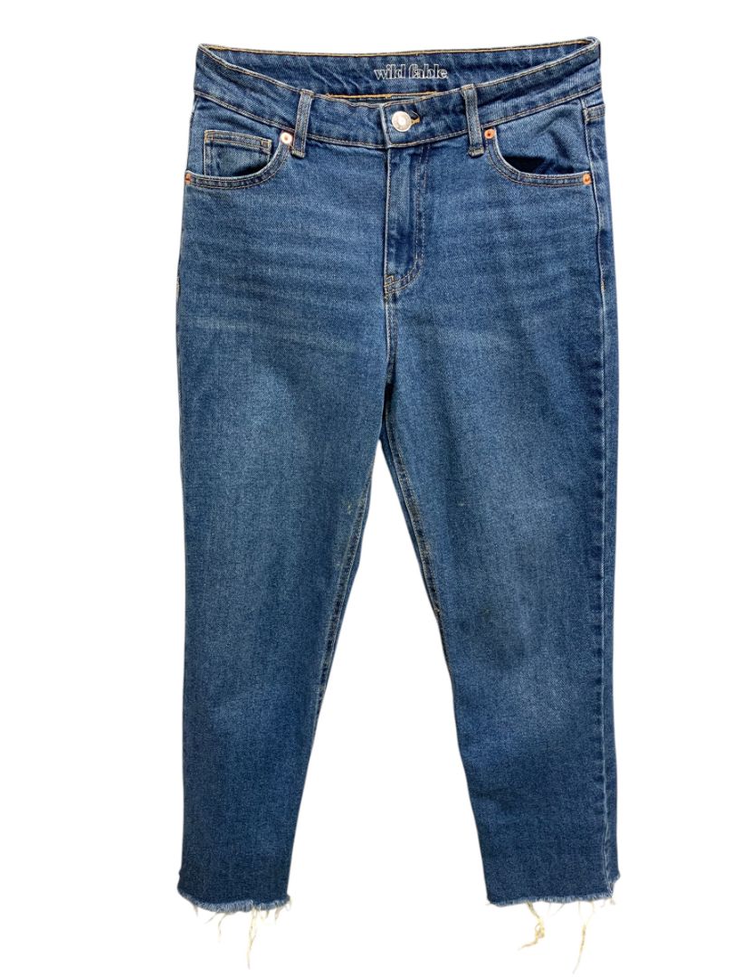 Size 4 Wild Fable Womens High Rise Straight Ankle Jeans Denim Raw Hem