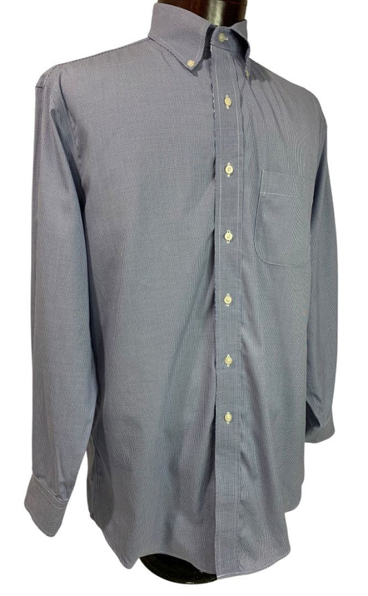 Large (16.5-33) Jos A Bank Mens Tailored Fit Button Down Shirt Blue White Microcheck