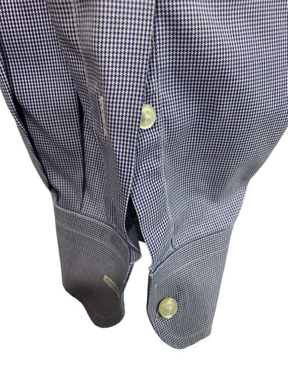 Large (16.5-33) Jos A Bank Mens Tailored Fit Button Down Shirt Blue White Microcheck