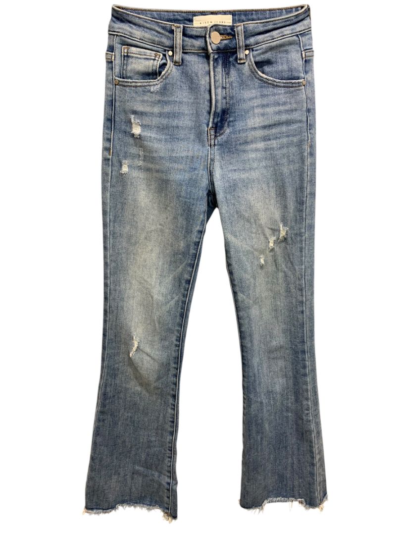 Size 0 (24) Risen Womens Distressed Straight Leg Jeans Raw Hem