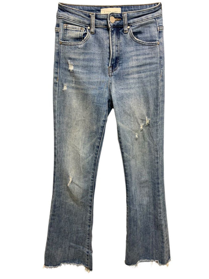 Size 0 (24) Risen Womens Distressed Straight Leg Jeans Raw Hem