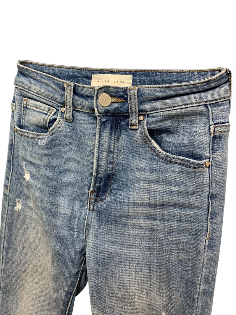 Size 0 (24) Risen Womens Distressed Straight Leg Jeans Raw Hem