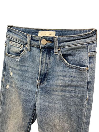 Size 0 (24) Risen Womens Distressed Straight Leg Jeans Raw Hem