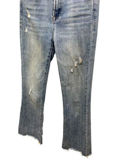 Size 0 (24) Risen Womens Distressed Straight Leg Jeans Raw Hem