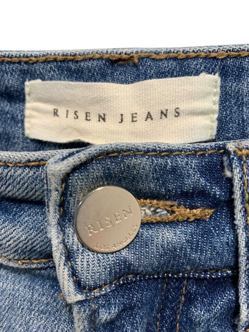 Size 0 (24) Risen Womens Distressed Straight Leg Jeans Raw Hem