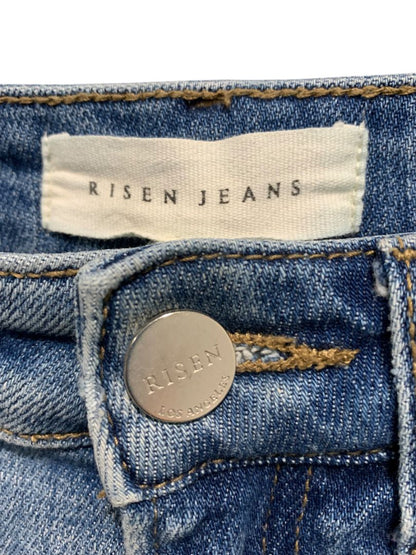 Size 0 (24) Risen Womens Distressed Straight Leg Jeans Raw Hem