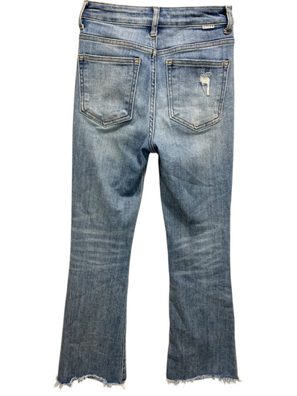 Size 0 (24) Risen Womens Distressed Straight Leg Jeans Raw Hem