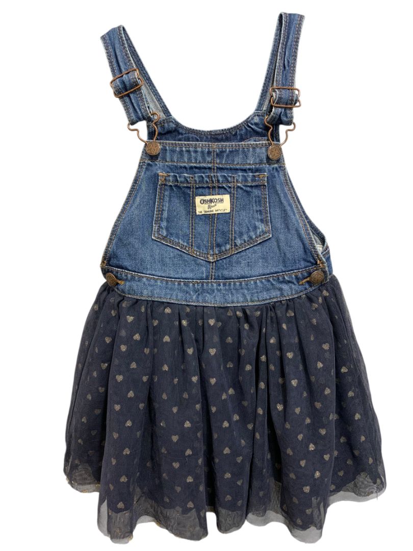 Size 5T OshKosh B'Gosh Girls Tutu Overall Dress Sparkle Heart