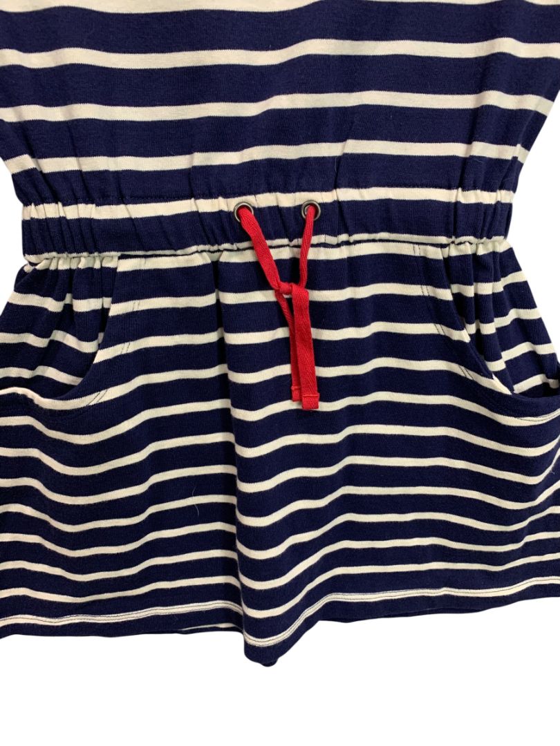 7-8 Years Mini Boden Girls Striped Navy Blue Knit Dress Red Drawstring Waist