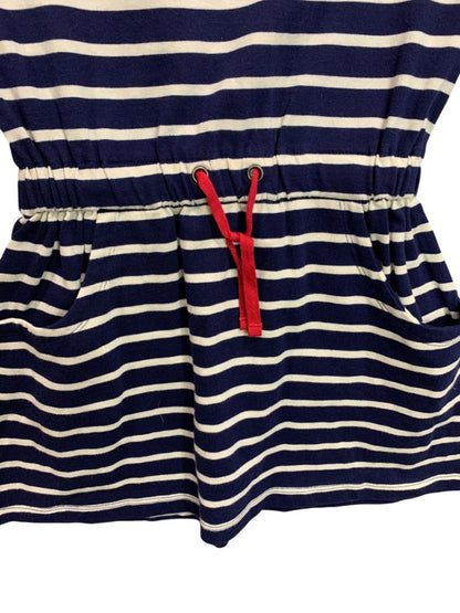 7-8 Years Mini Boden Girls Striped Navy Blue Knit Dress Red Drawstring Waist