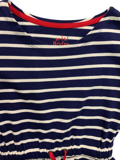 7-8 Years Mini Boden Girls Striped Navy Blue Knit Dress Red Drawstring Waist