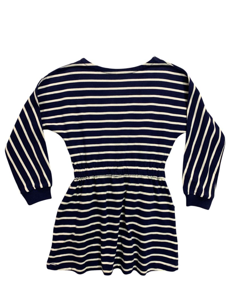 7-8 Years Mini Boden Girls Striped Navy Blue Knit Dress Red Drawstring Waist