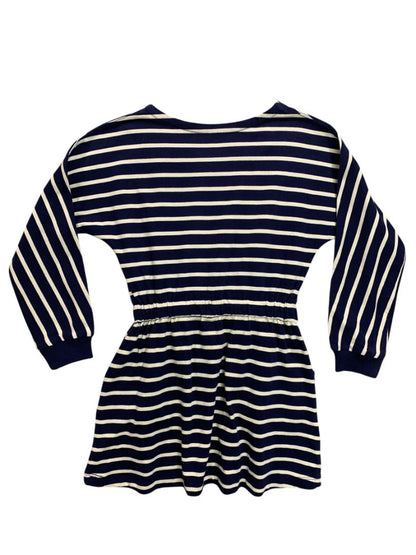 7-8 Years Mini Boden Girls Striped Navy Blue Knit Dress Red Drawstring Waist