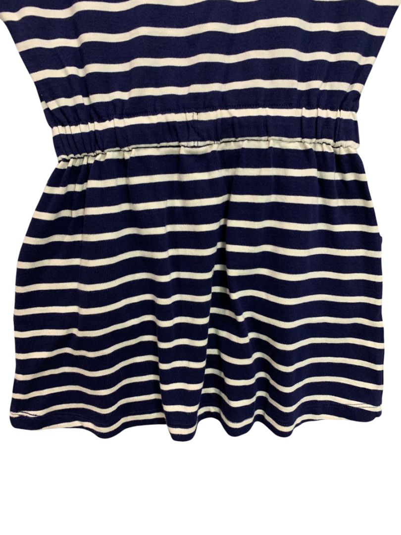 7-8 Years Mini Boden Girls Striped Navy Blue Knit Dress Red Drawstring Waist