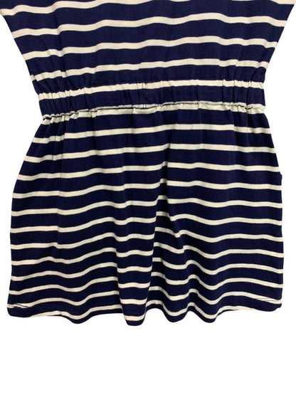 7-8 Years Mini Boden Girls Striped Navy Blue Knit Dress Red Drawstring Waist
