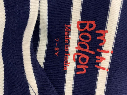 7-8 Years Mini Boden Girls Striped Navy Blue Knit Dress Red Drawstring Waist