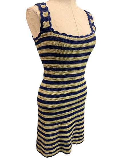 Size XS J.Crew New Scallop Trim Sweater Dress Navy Blue Taupe Sleeveless CL637