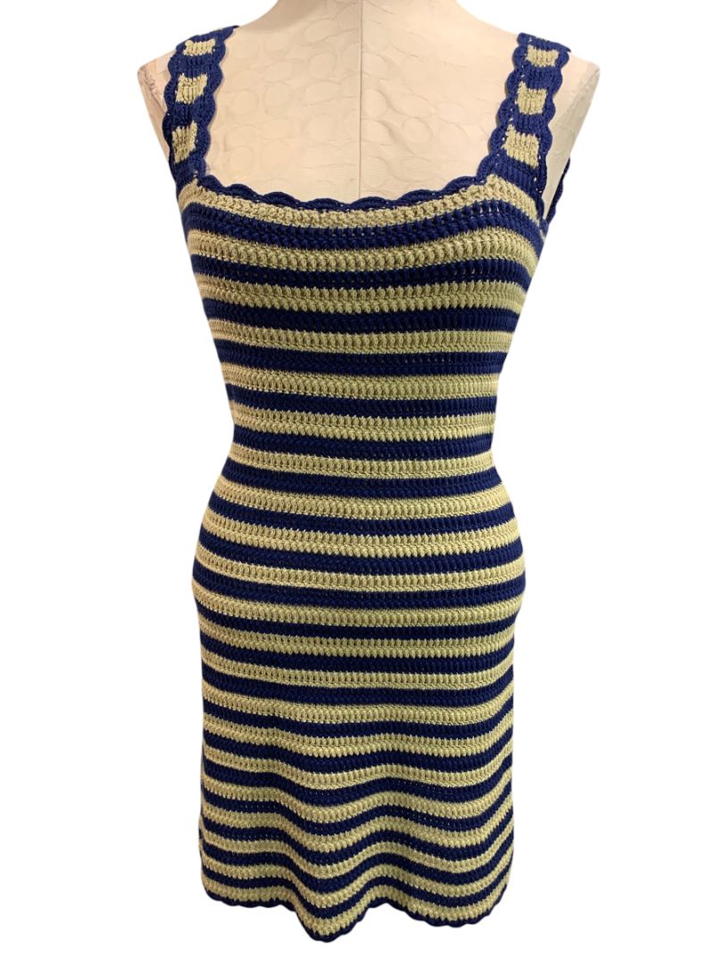 Size XS J.Crew New Scallop Trim Sweater Dress Navy Blue Taupe Sleeveless CL637