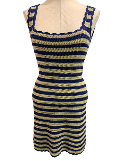 Size XS J.Crew New Scallop Trim Sweater Dress Navy Blue Taupe Sleeveless CL637