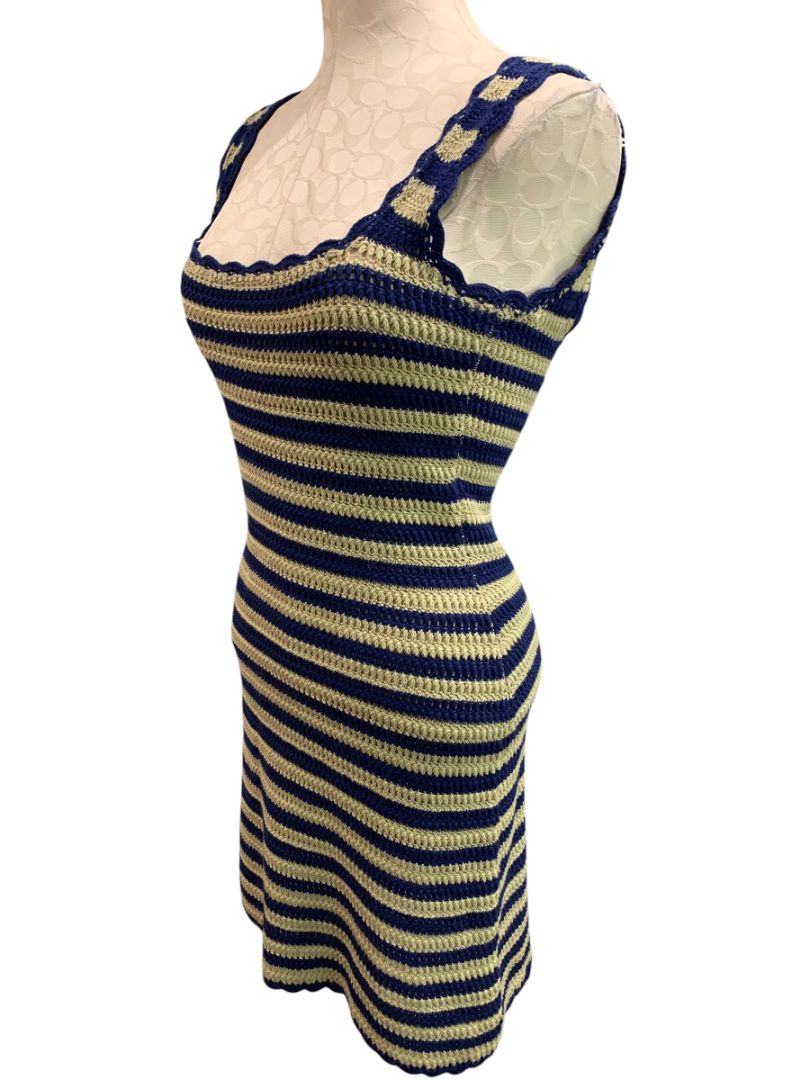 Size XS J.Crew New Scallop Trim Sweater Dress Navy Blue Taupe Sleeveless CL637