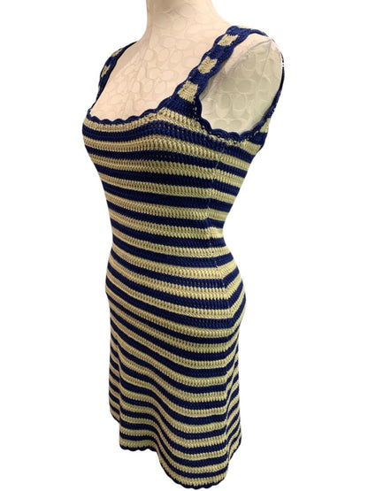 Size XS J.Crew New Scallop Trim Sweater Dress Navy Blue Taupe Sleeveless CL637