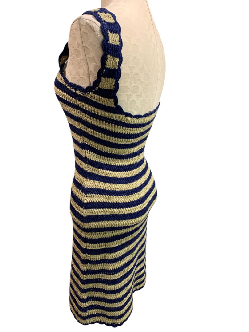 Size XS J.Crew New Scallop Trim Sweater Dress Navy Blue Taupe Sleeveless CL637