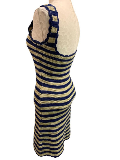 Size XS J.Crew New Scallop Trim Sweater Dress Navy Blue Taupe Sleeveless CL637