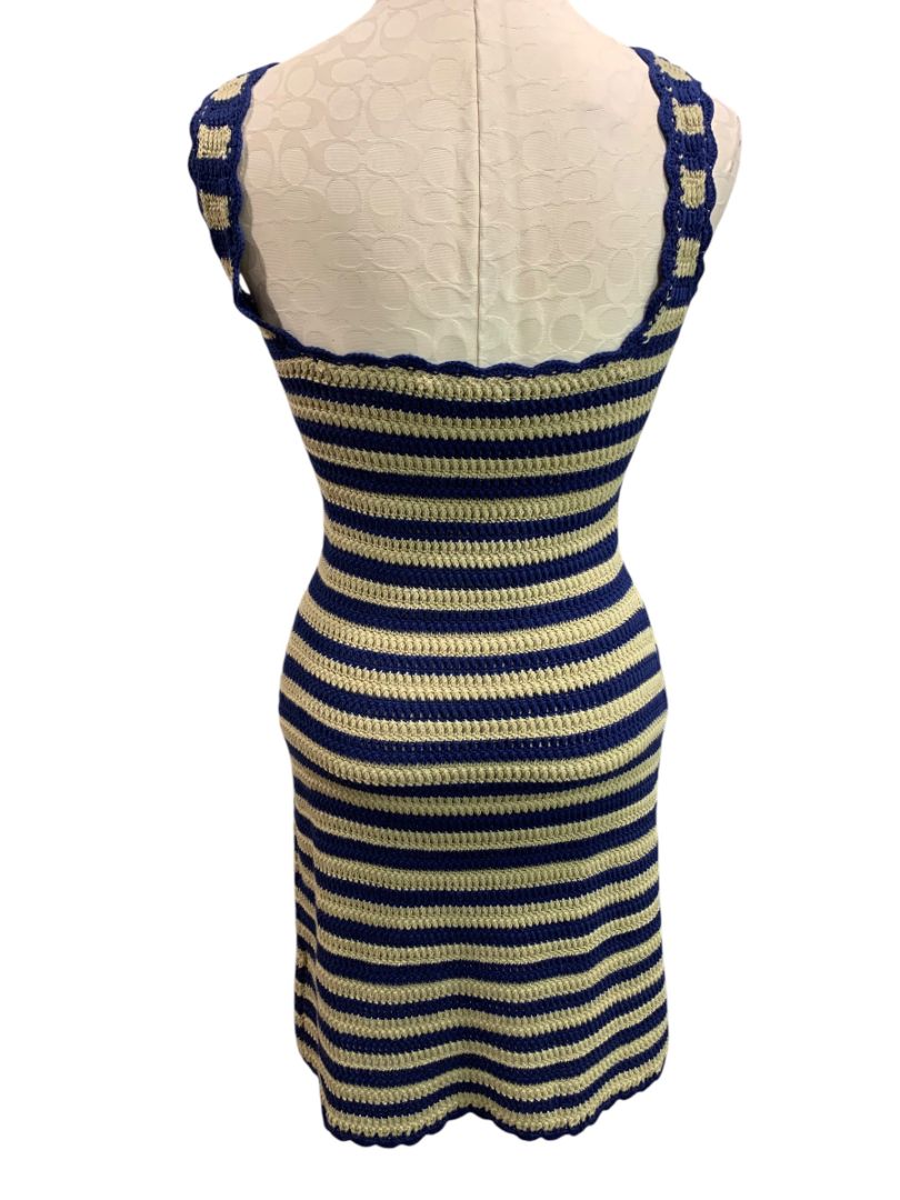 Size XS J.Crew New Scallop Trim Sweater Dress Navy Blue Taupe Sleeveless CL637