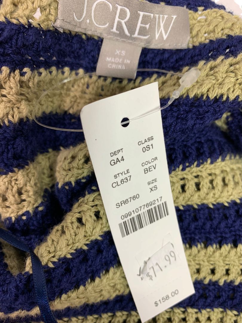 Size XS J.Crew New Scallop Trim Sweater Dress Navy Blue Taupe Sleeveless CL637