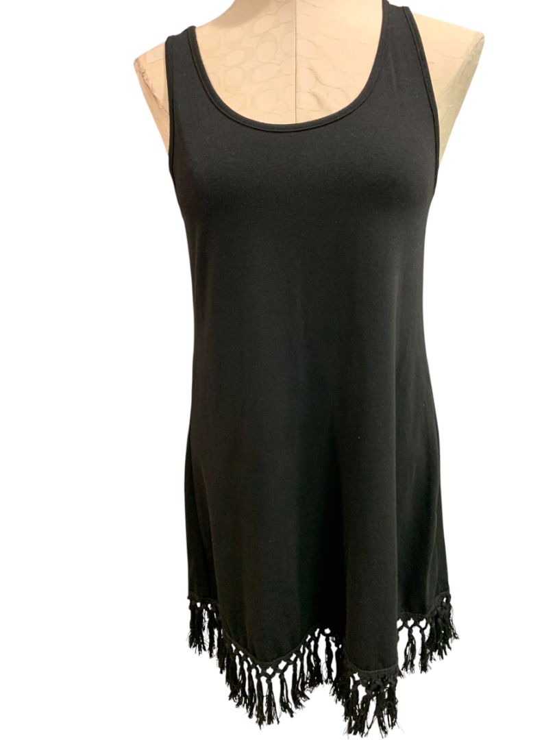 Small Cupshe Womens Swim Coverup Dress Fringed Hem Black