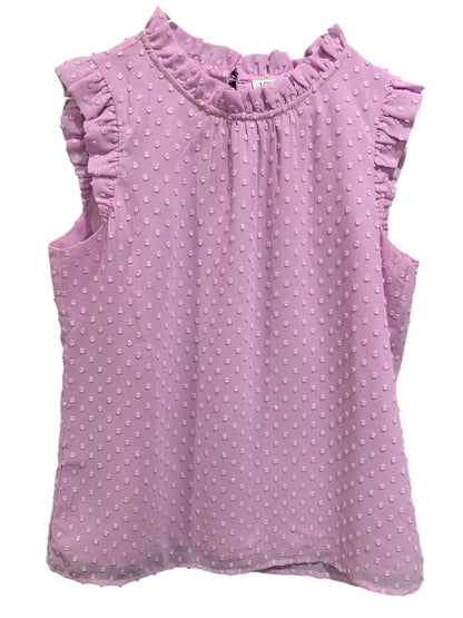 Size XXS J.Crew Womens Lilac Swiss Dot Sleeveless Shirt Tank Ruffle Neck