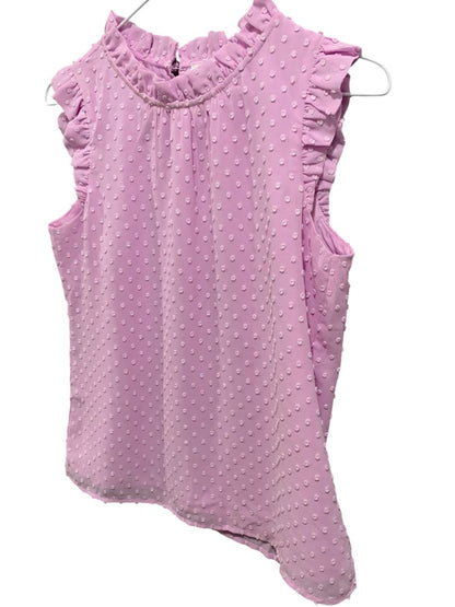 Size XXS J.Crew Womens Lilac Swiss Dot Sleeveless Shirt Tank Ruffle Neck
