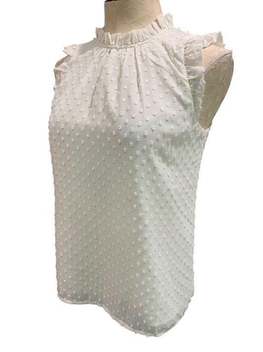 Size XS J.Crew Womens Ivory Swiss Dot Sleeveless Shirt Tank Ruffle Neck