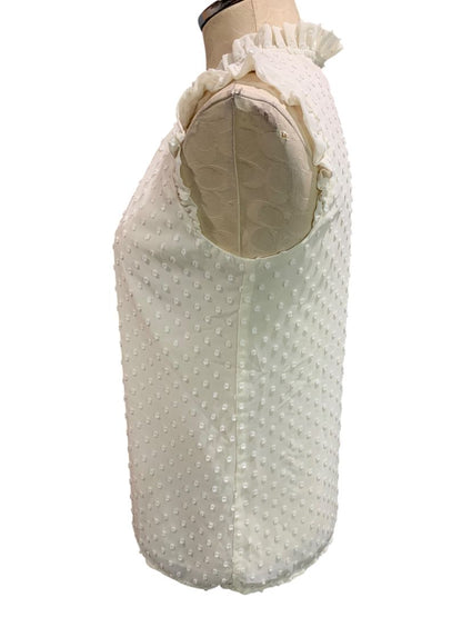 Size XS J.Crew Womens Ivory Swiss Dot Sleeveless Shirt Tank Ruffle Neck