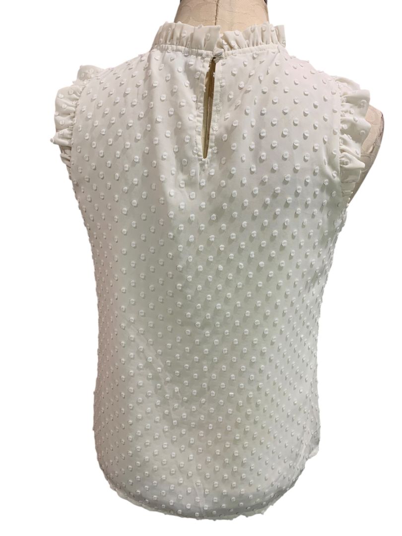 Size XS J.Crew Womens Ivory Swiss Dot Sleeveless Shirt Tank Ruffle Neck
