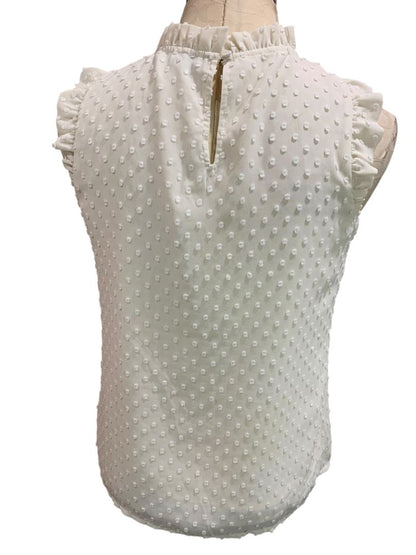 Size XS J.Crew Womens Ivory Swiss Dot Sleeveless Shirt Tank Ruffle Neck