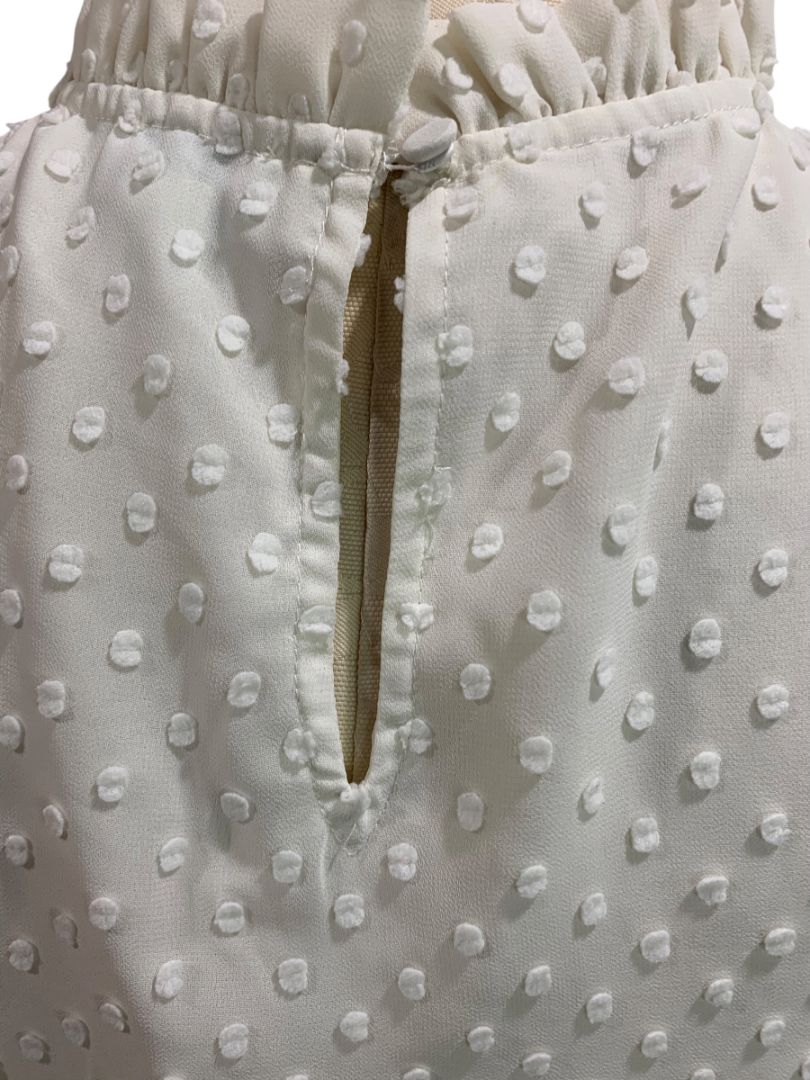 Size XS J.Crew Womens Ivory Swiss Dot Sleeveless Shirt Tank Ruffle Neck