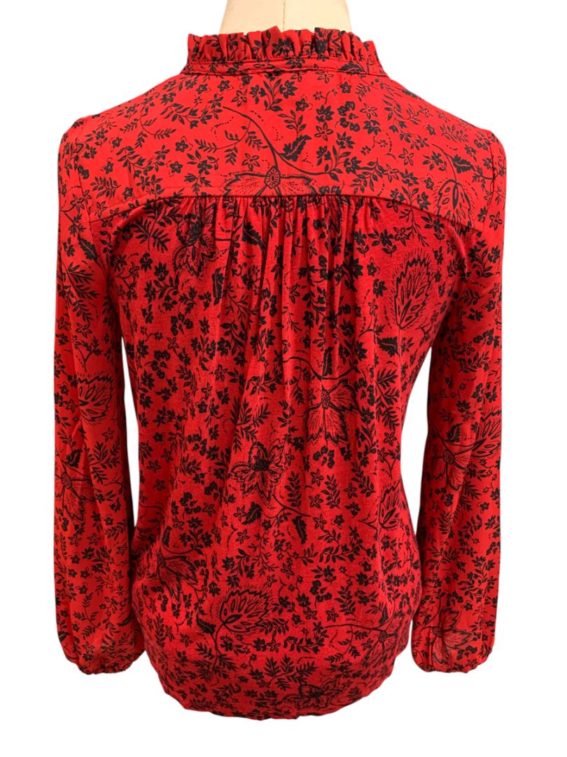 Size XS Loft Womens Pullover Boho Blouse Shirt Floral Red