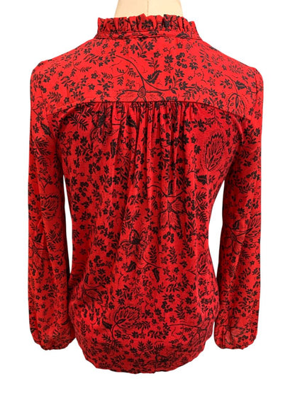 Size XS Loft Womens Pullover Boho Blouse Shirt Floral Red