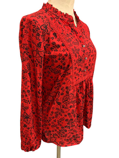 Size XS Loft Womens Pullover Boho Blouse Shirt Floral Red