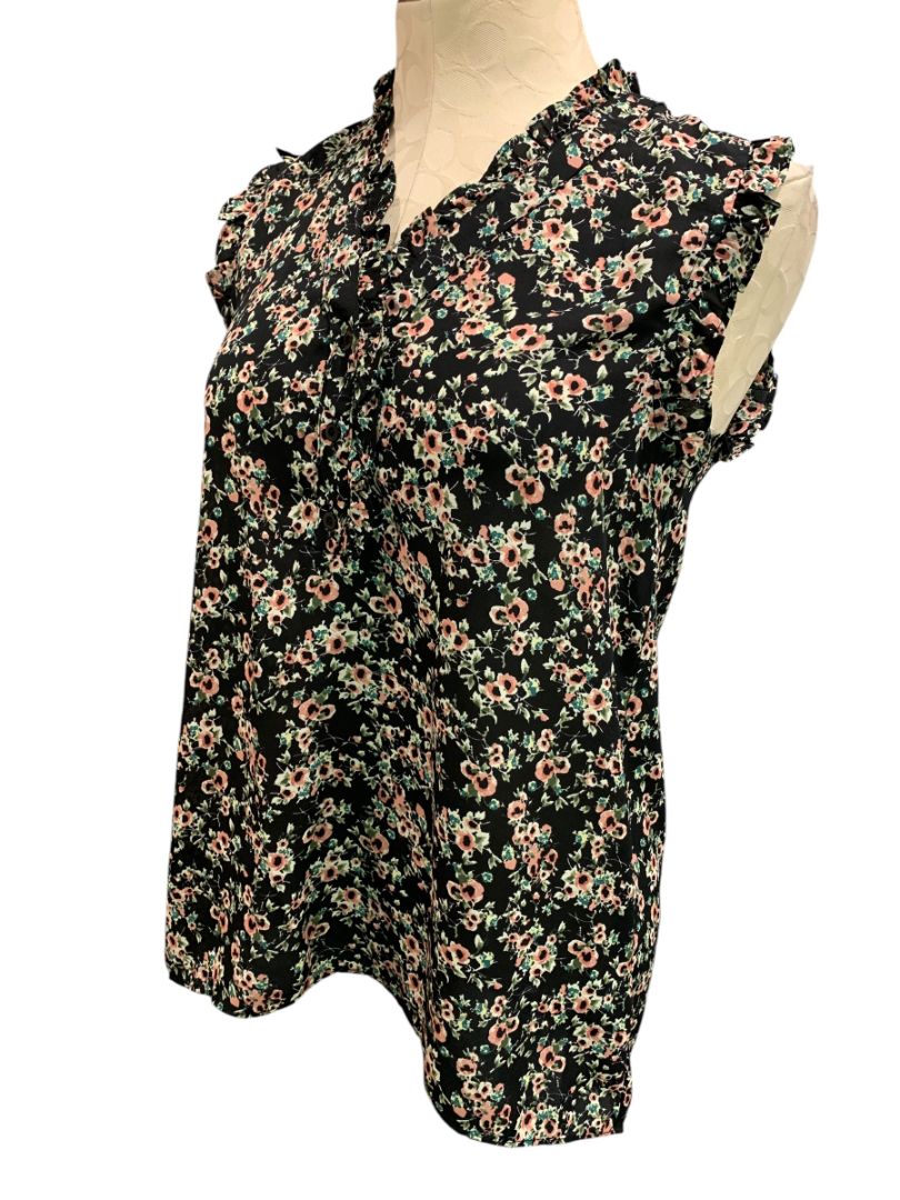 Size XS Everleigh Womens Black Floral Blouse Shirt Sleeveless