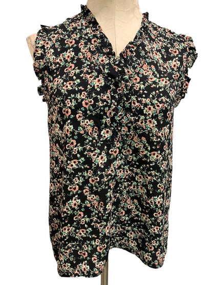 Size XS Everleigh Womens Black Floral Blouse Shirt Sleeveless