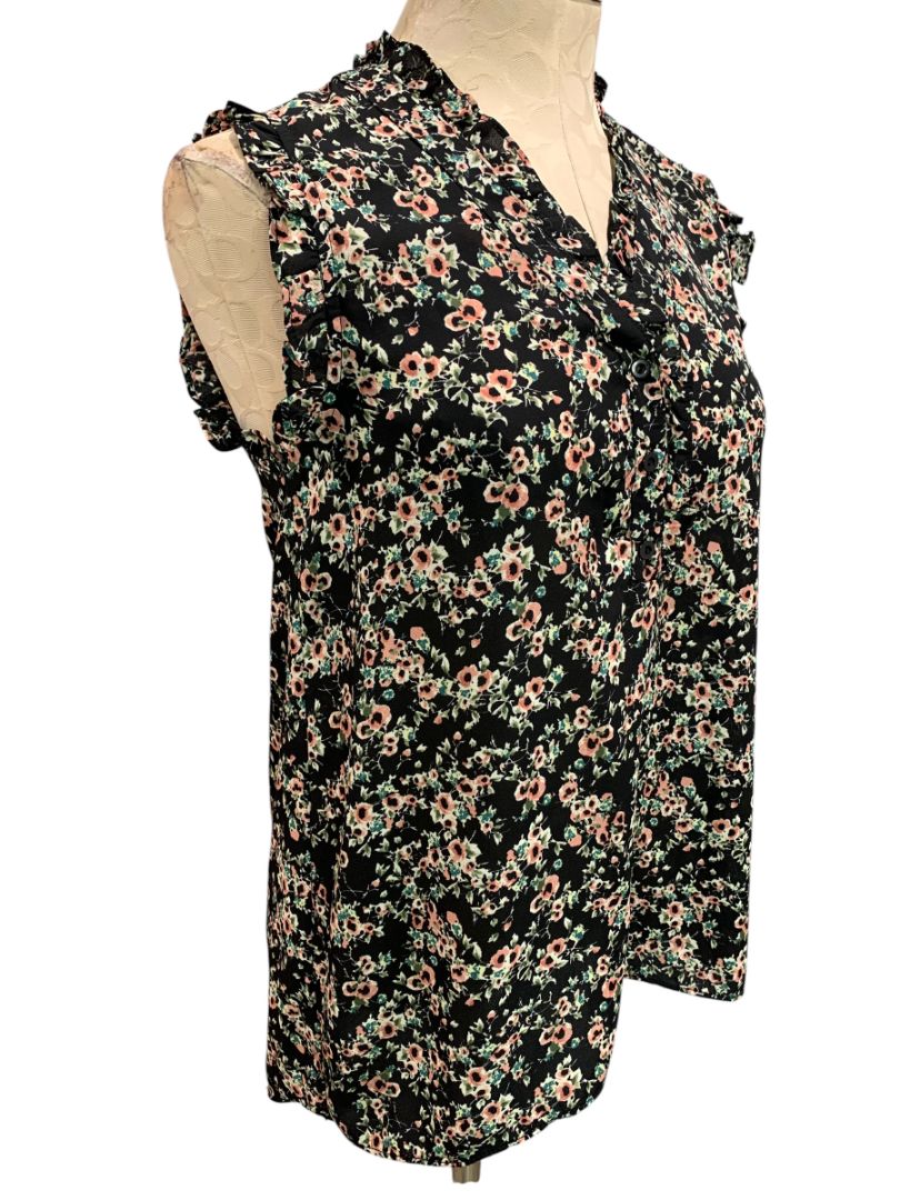 Size XS Everleigh Womens Black Floral Blouse Shirt Sleeveless