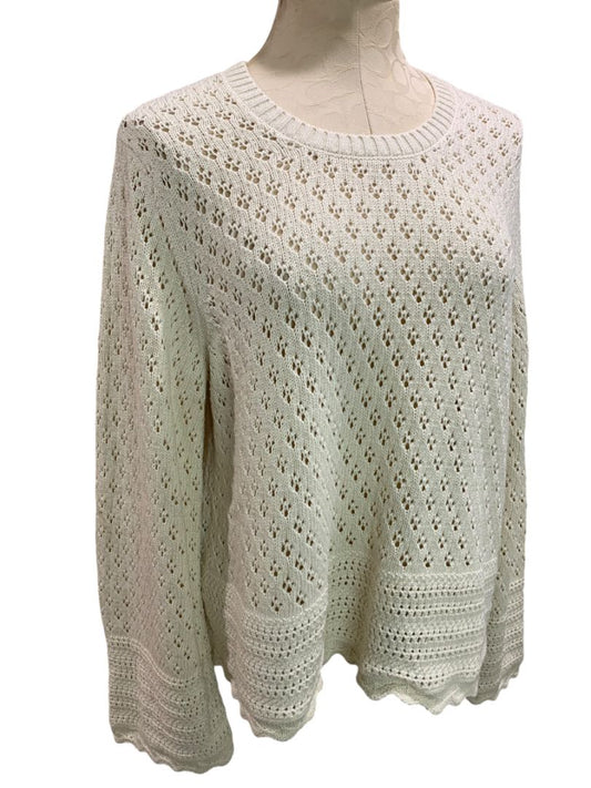 Large Gap Womens Cream Loose Knit Sweater Scalloped Hem Cotton